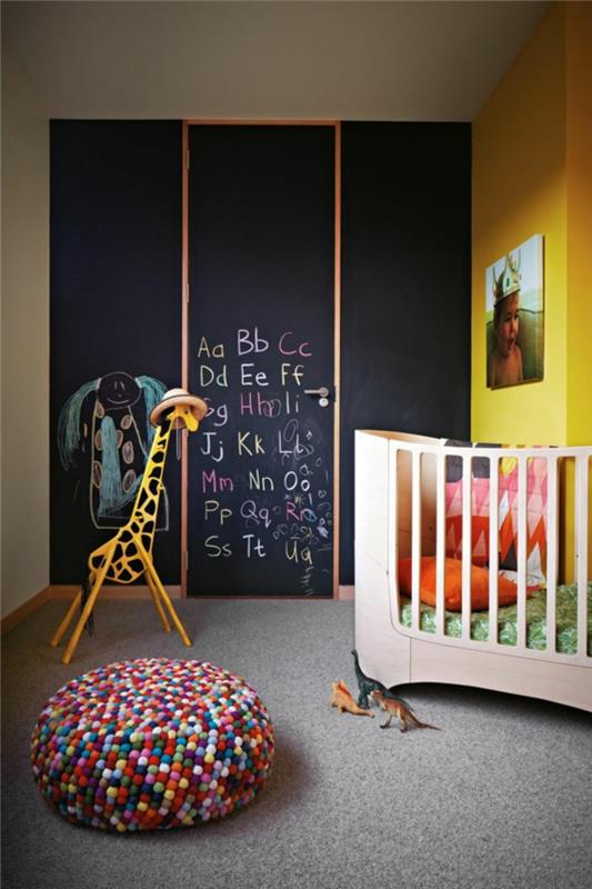 eläviä ideoita lastenhuone musta liitutaulu keltainen seinämaali