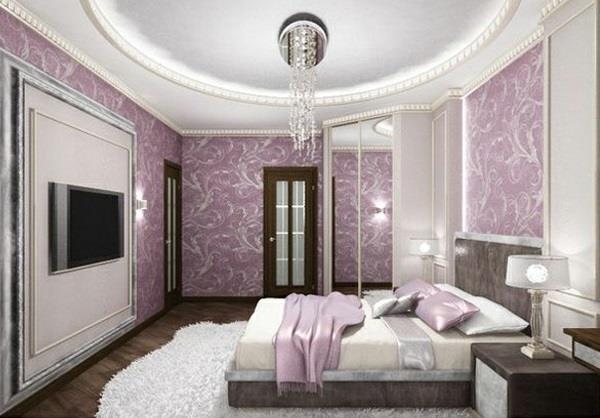 violetti makuuhuoneen koristeellinen kattovuode kattokruunu