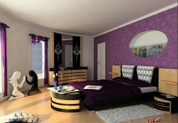 violetti makuuhuoneen huonekalujen sisustusideoita