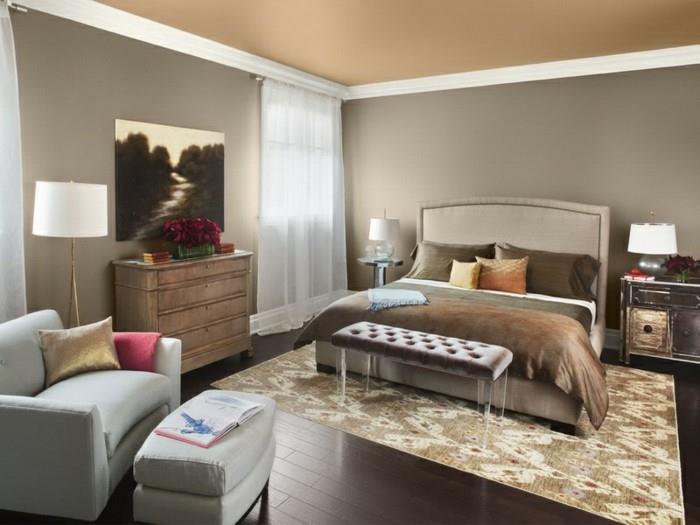 eläviä ideoita makuuhuone beige seinät kauniita mattoja koriste -ideoita