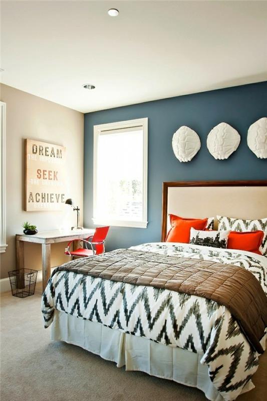 elävät ideat makuuhuone sininen aksentti seinäseinäkoriste kevyt matto
