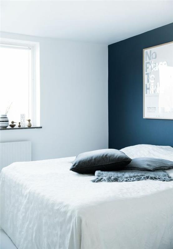 eläviä ideoita makuuhuone sininen aksentti seinä valkoiset seinät