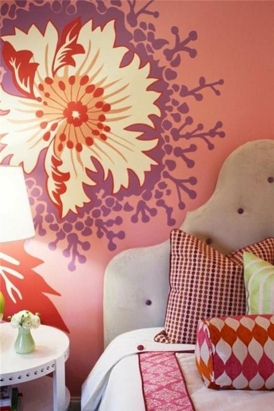 olohuone ideoita makuuhuone värillinen heittää tyynyt kukka kuvio seinä suunnittelu