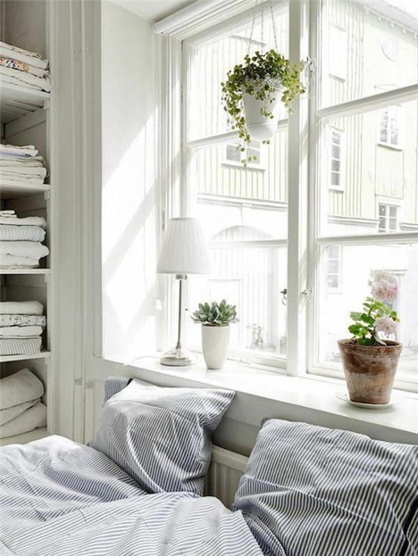 eläviä ideoita makuuhuoneen ikkunalaudan koristekasveja