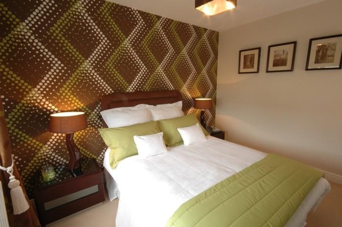 eläviä ideoita makuuhuoneen vihreät aksentit kauniit seinäkoristeelliset pöytävalaisimet