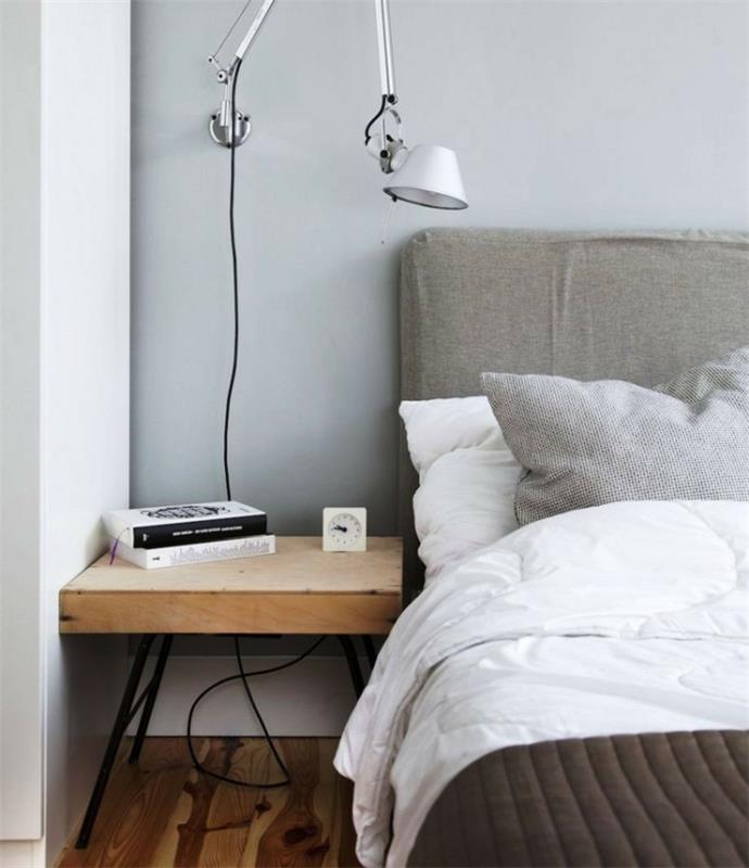 seinän väri vaaleanharmaa oloideoita makuuhuone vaalean harmaa seinät pieni makuuhuoneen lattia puu näyttää