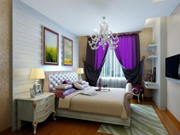 olohuoneideat makuuhuoneen violetit verhot ovat loistava aksentti