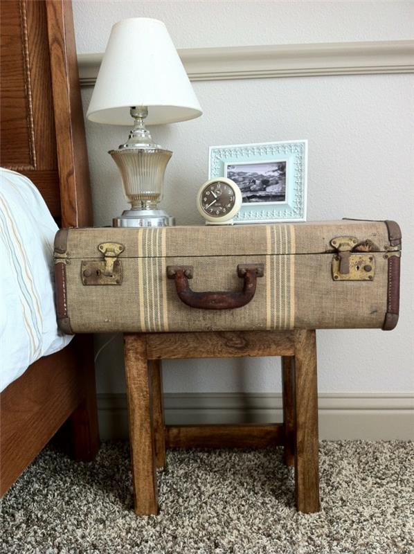 olohuone ideoita makuuhuone yöpöytä vanha matkalaukku diy ideoita