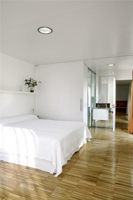 elävät ideat makuuhuone avoin seinähylly kasvi yksinkertainen valkoinen sisustussuunnittelu