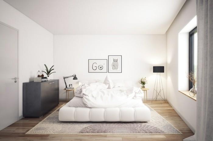 eläviä ideoita makuuhuone skandinaavinen muotoilu valkoiset seinät puulattia