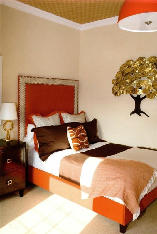 eläviä ideoita makuuhuoneen seinäkoriste oranssi aksentti