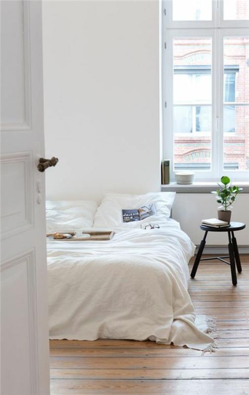 eläviä ideoita makuuhuone valkoiset seinät puulattia skandinaavinen
