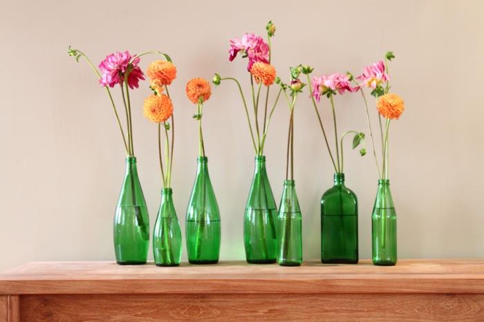 tee koti -ideoita itse pullot maljakoita kukkia