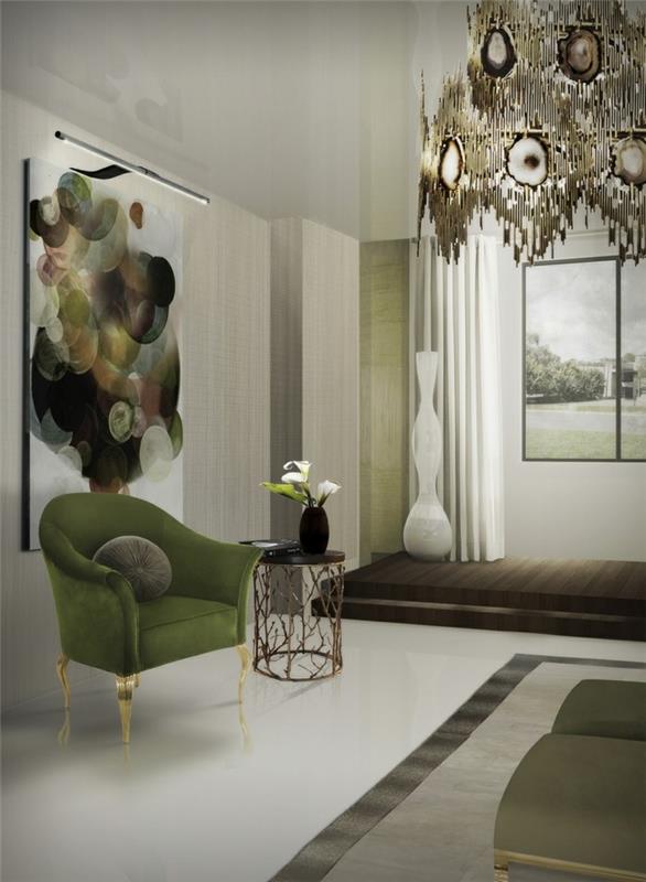 eläviä ideoita olohuone epätavallinen seinän suunnittelu ja tyylikkäät huonekalut