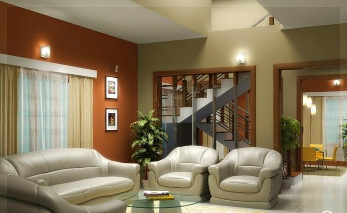 elävät ideat olohuone feng shui aksentti seinä sisäportaat valaistus
