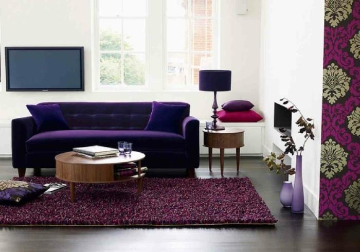 olohuone ideoita olohuone violetti olohuone sohva lattia maljakot