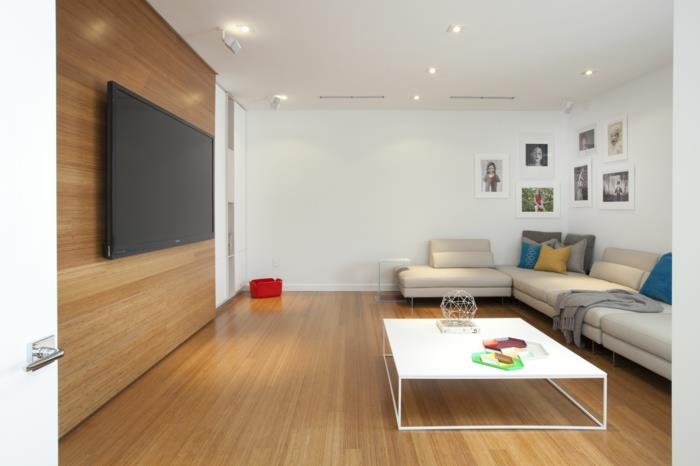 kotiideoita olohuoneen minimalistiseen tyyliin tv valkoiset seinät