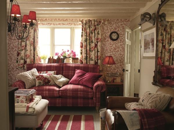 olohuoneet olohuoneen pehmustetut huonekalut retro -suunnitteluideat englantilainen värimaailma punainen