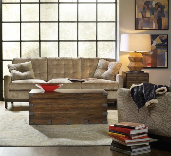eläviä ideoita olohuoneen maalaismainen sohvapöytä tyylikäs kuvio