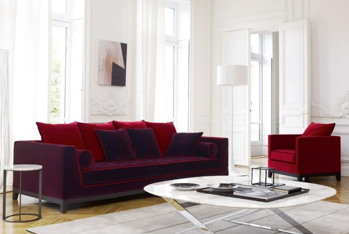 eläviä ideoita olohuone kaunis sohva punainen aksentti moderni sohvapöytä