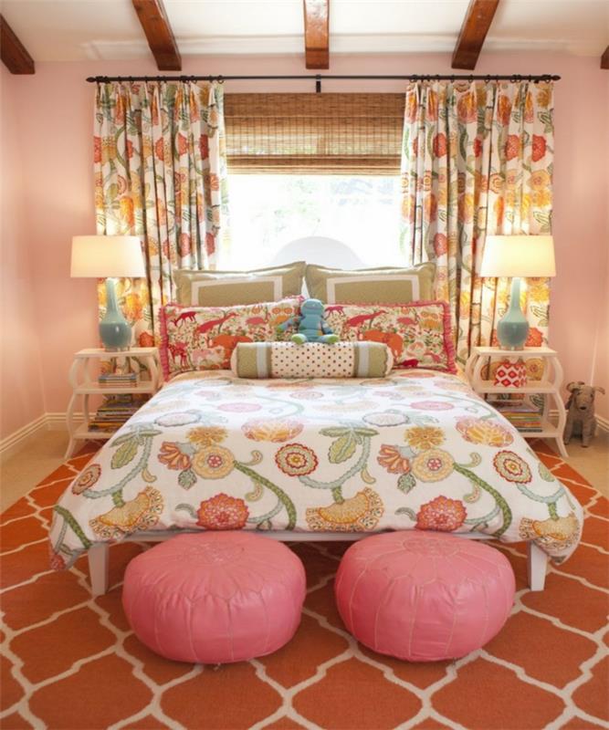 sisustaa asunto koti ideoita makuuhuone värillinen kuvio jakkara verho kuvio