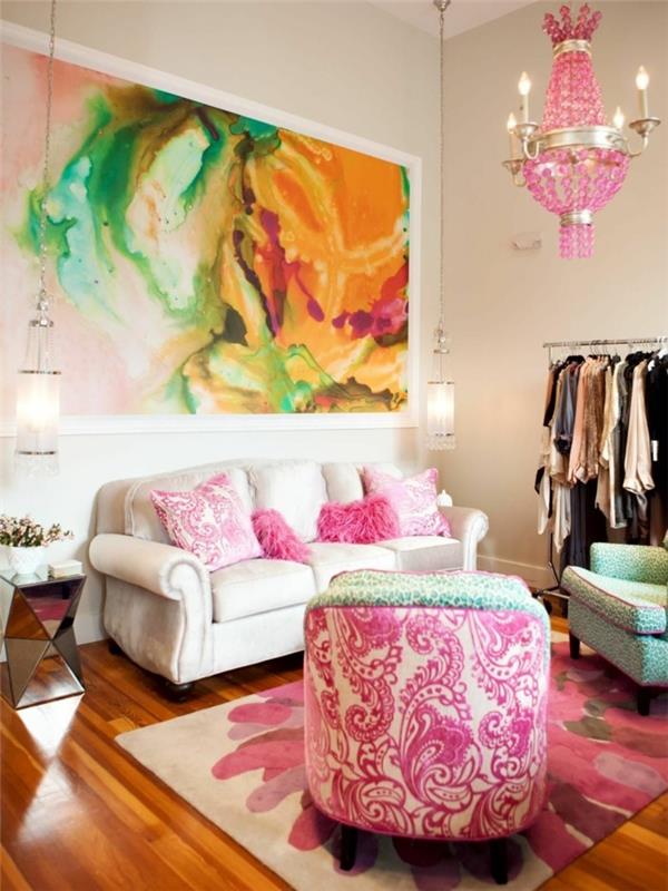 asunnon sisustusideoita eklektinen olohuone kauniit kuviot koristeet kaunis maalaus
