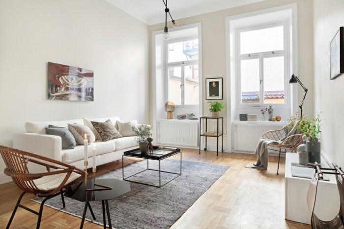 asunnon sisustusideoita olohuone olohuone skandinaavinen harmaa matto valkoinen sohva kasvi kynttilät