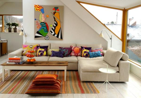 asunnon sisustusideoita olohuoneen suunnittelu seinäkoriste koristeelliset tyynyt leima kuvio sohva