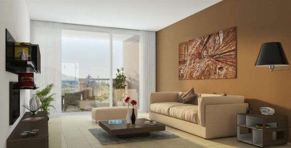 design asuntoideoita kukat sohvapöytä ruskea aksentti seinä