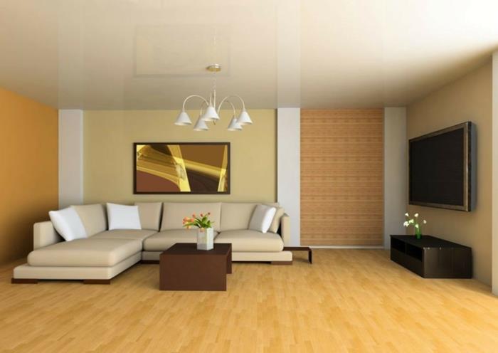 olohuone beige ruskea sohvapöytä minimalistinen