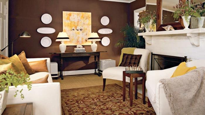 olohuone ruskeat valkoiset huonekalut seinäkoristekasvit