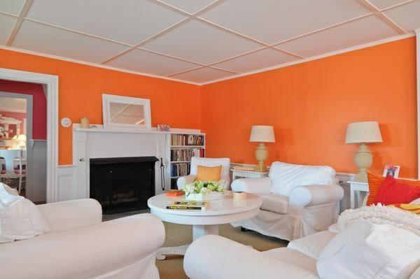 olohuoneen kesän värivalikoima oranssi seinän suunnittelu