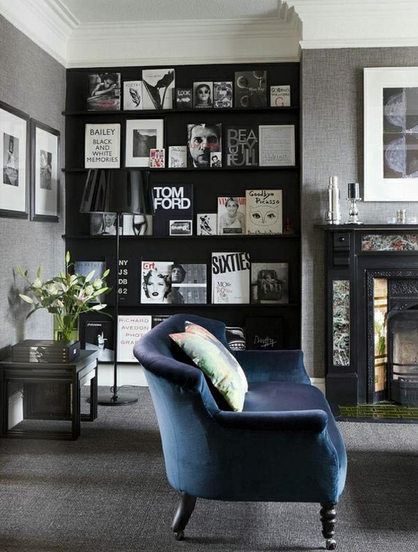 olohuoneen värit tummansininen sohva verhoiltu sametilla