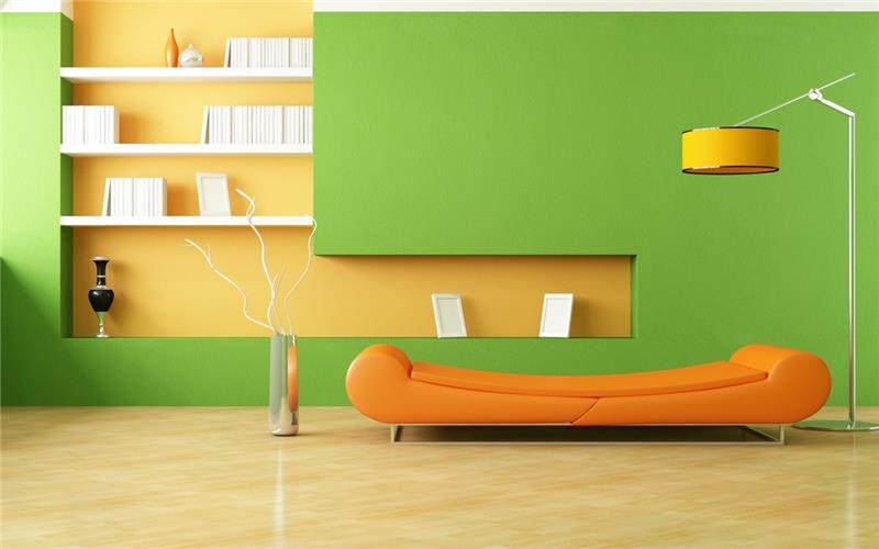 olohuone värittää modernit ideat oranssiksi ja vihreäksi