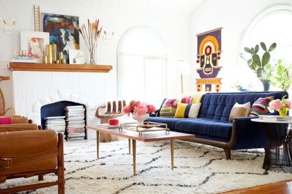olohuoneen värisuunnittelu tasainen sininen sohva