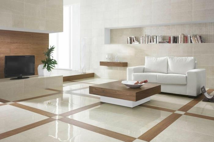 olohuone laatta puukuvio valkoinen sohva minimalistinen