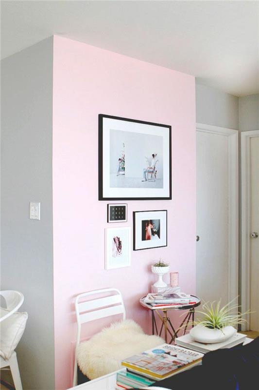 olohuoneen suunnittelu väri seinäväri vaaleanpunainen harmaa