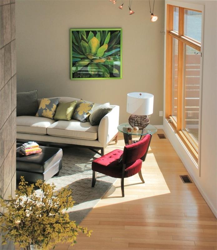 olohuoneen suunnittelu feng shui -ideoita kasvit kukkakuvioita