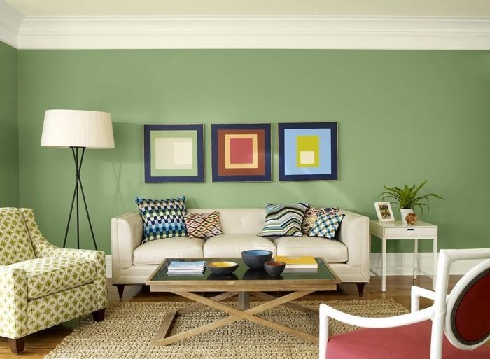 olohuone suunnittelu vihreät seinät heittää tyynyt sisal matto