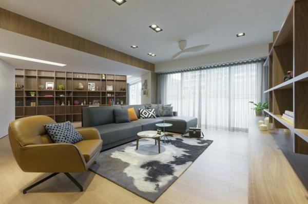 olohuoneen suunnitteluideoita moderni sohva matto nojatuoli