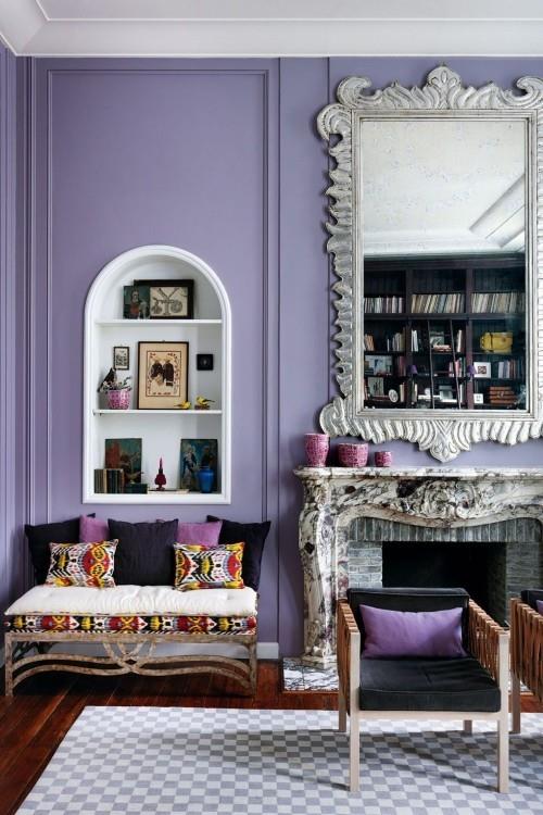 olohuone ideoita violetti seinämaali