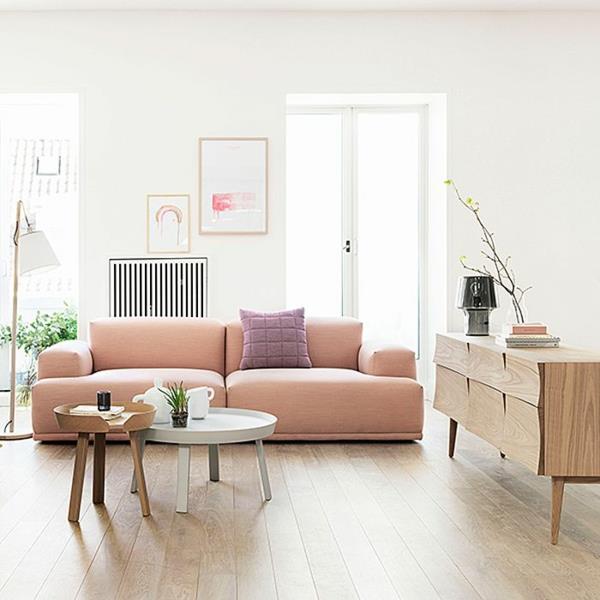 olohuone moderni sisustus sohvapöytä pyöreä skandinaavinen muotoilu