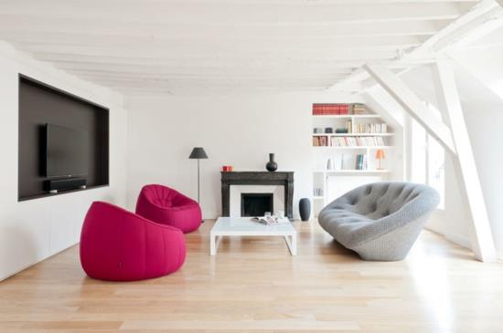 olohuone moderni design minimalistinen sohva nojatuoli takka
