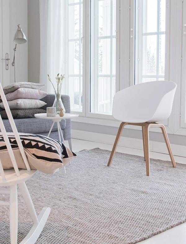 Olohuone moderni skandinaavisesti sisustettu sohvapöytä pyöreä valkoinen