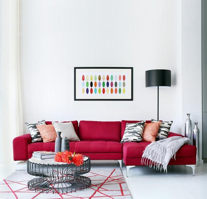 uudistaa olohuoneen kulmasohvan punaisen seinän suunnitteluvärit