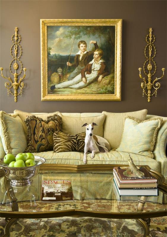 olohuoneen sohvaideoita asunnon sisustus antiikki vintage seinäkoriste sohvapöytä