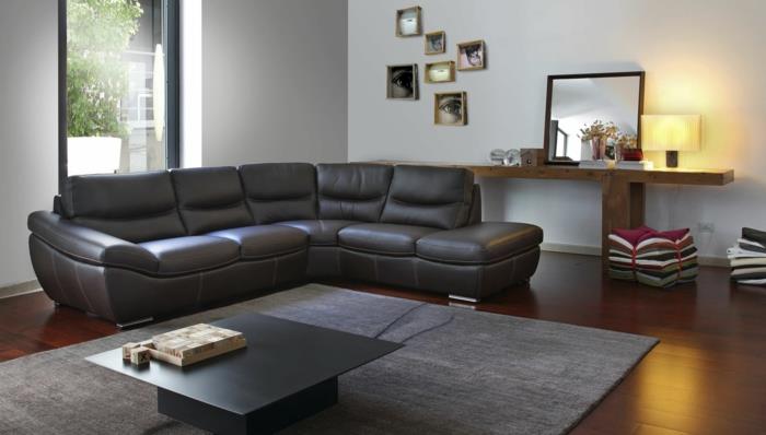olohuone sohva nahkasohva musta tyylikäs minimalistinen sohvapöytä harmaa mattoikkuna