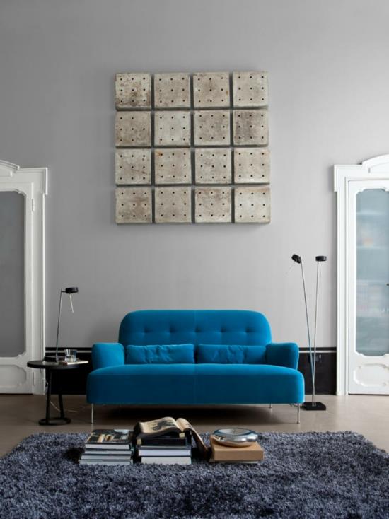 olohuoneen sohva moderni sininen seinäkoriste matto