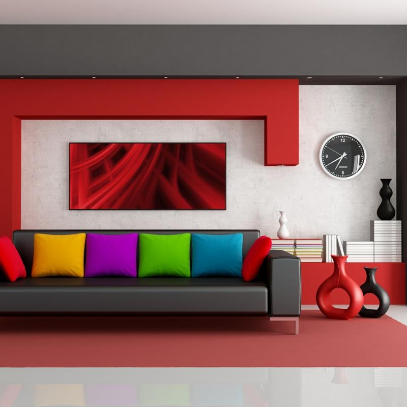 olohuoneen seinämaaliideoita modernit seinämaalit punainen valkoinen
