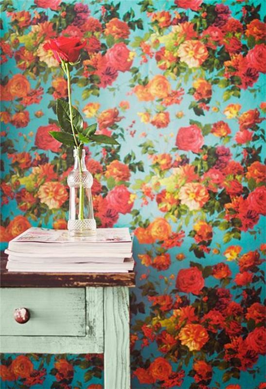 olohuoneen seinän suunnitteluideoita kukkakuvio värikkäitä vintage -taustakuvia